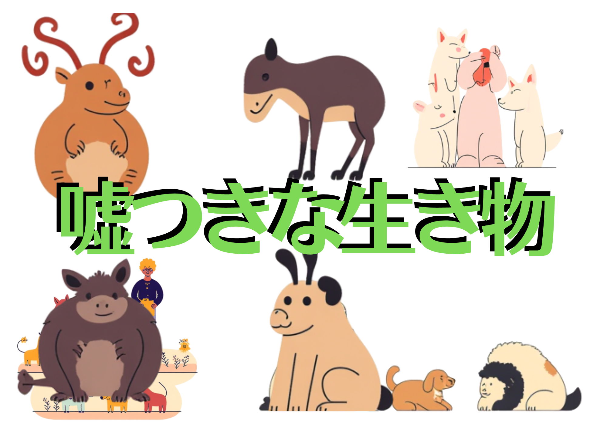 中央に嘘つきな生き物、と緑色の文字がある画像