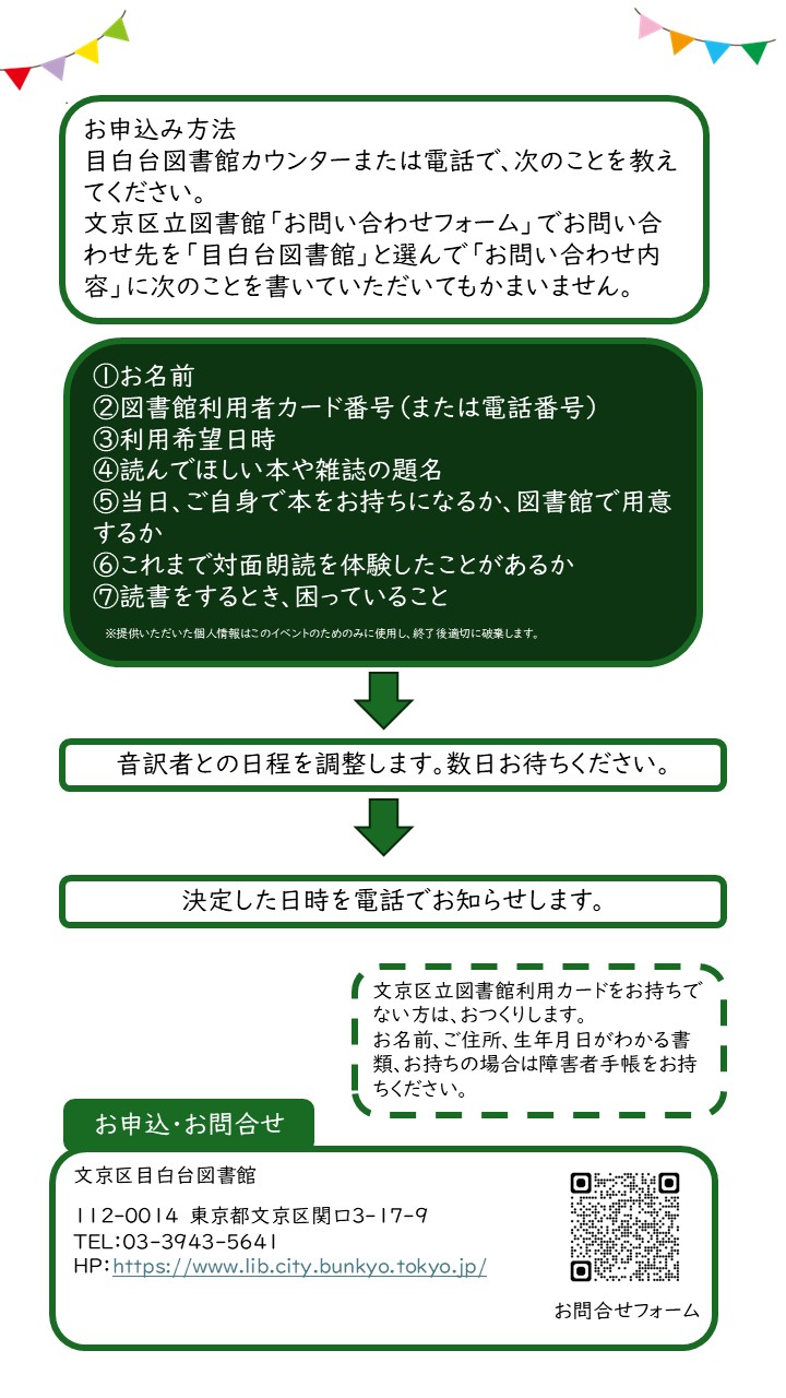 対面朗読のご案内と申込方法の説明