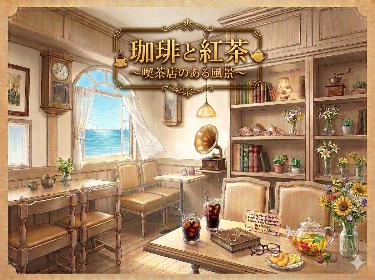 心地よい風が吹き込んでくるレトロな喫茶店の風景 心地よい風が吹き込んでくるレトロな喫茶店の風景